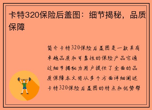 卡特320保险后盖图：细节揭秘，品质保障