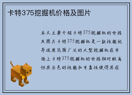 卡特375挖掘机价格及图片